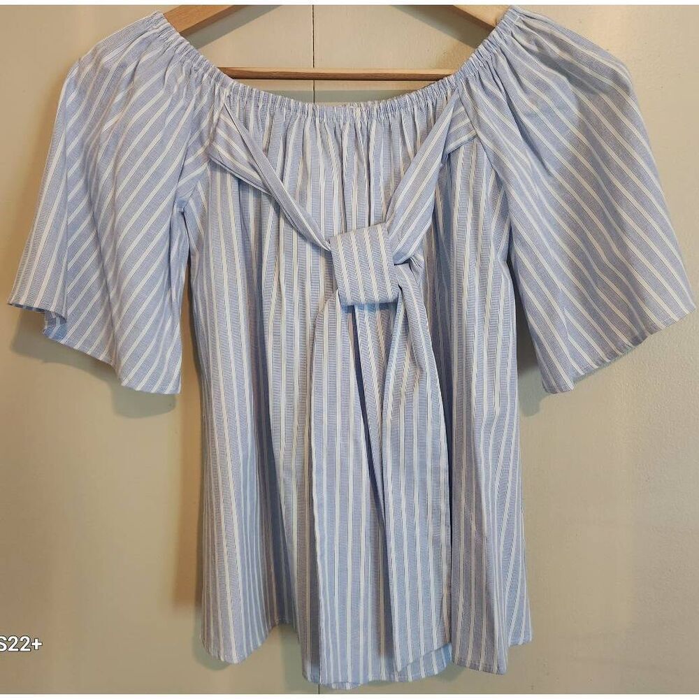 +13 Carole Christian blue n white stripe  blouse with front tie NWT
